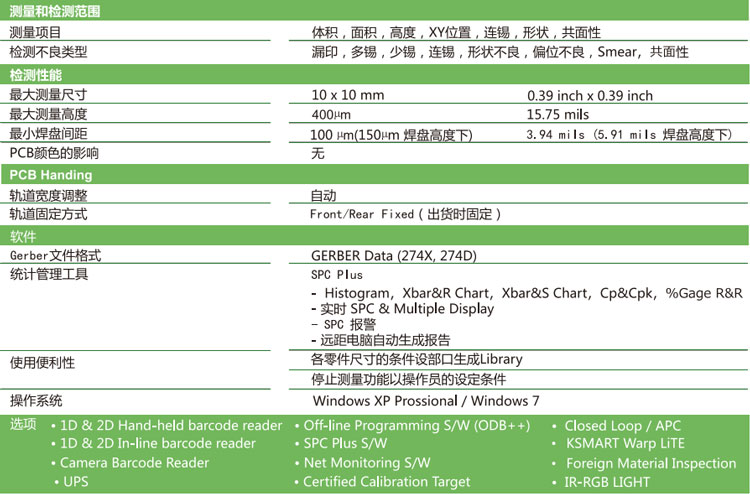 KY-8030-2在線SPI技術(shù)參數(shù)