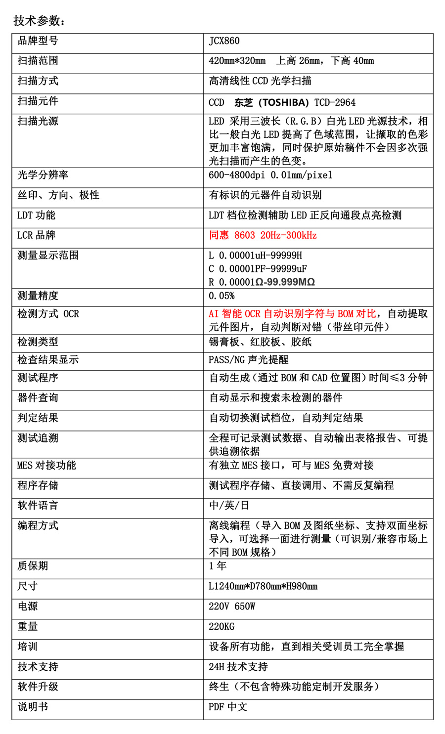 SMT首件測試儀JCX860技術(shù)參數(shù) SMT首件測試儀JCX860技術(shù)參數(shù)